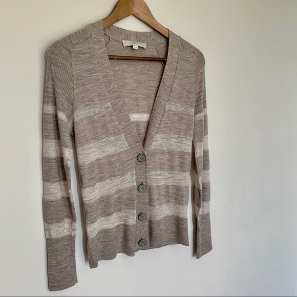 LOFT Neutral Deep V-Neck Stripe Light Cardigan - Picture 3 of 8